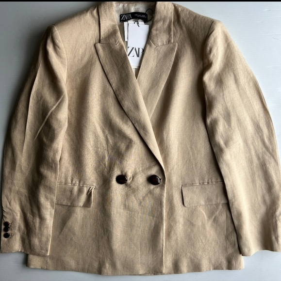 ZARA LINEN CROSSOVER BLAZER LIGHT CAMEL | 3420/710 - Picture 4 of 4